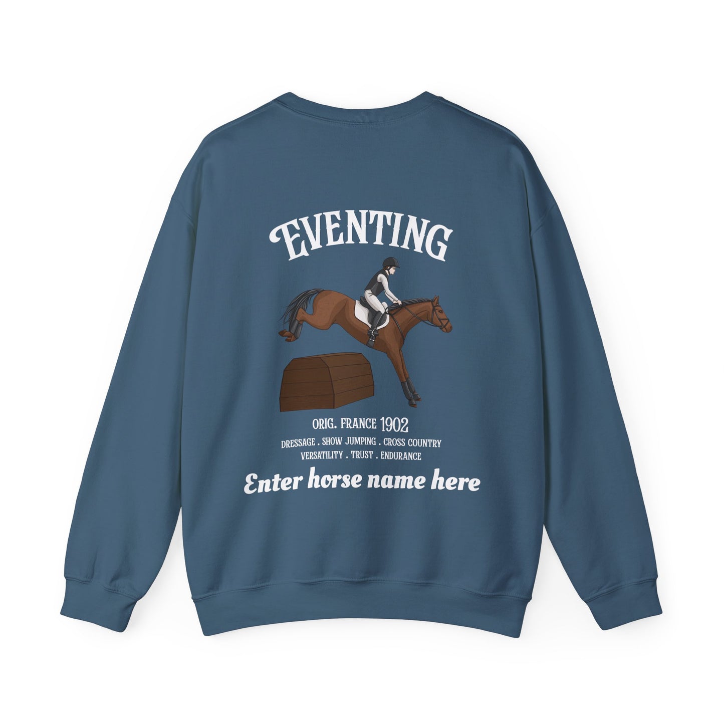 Eventing Crewneck Sweatshirt — Personalized Horse Name Equestrian Design