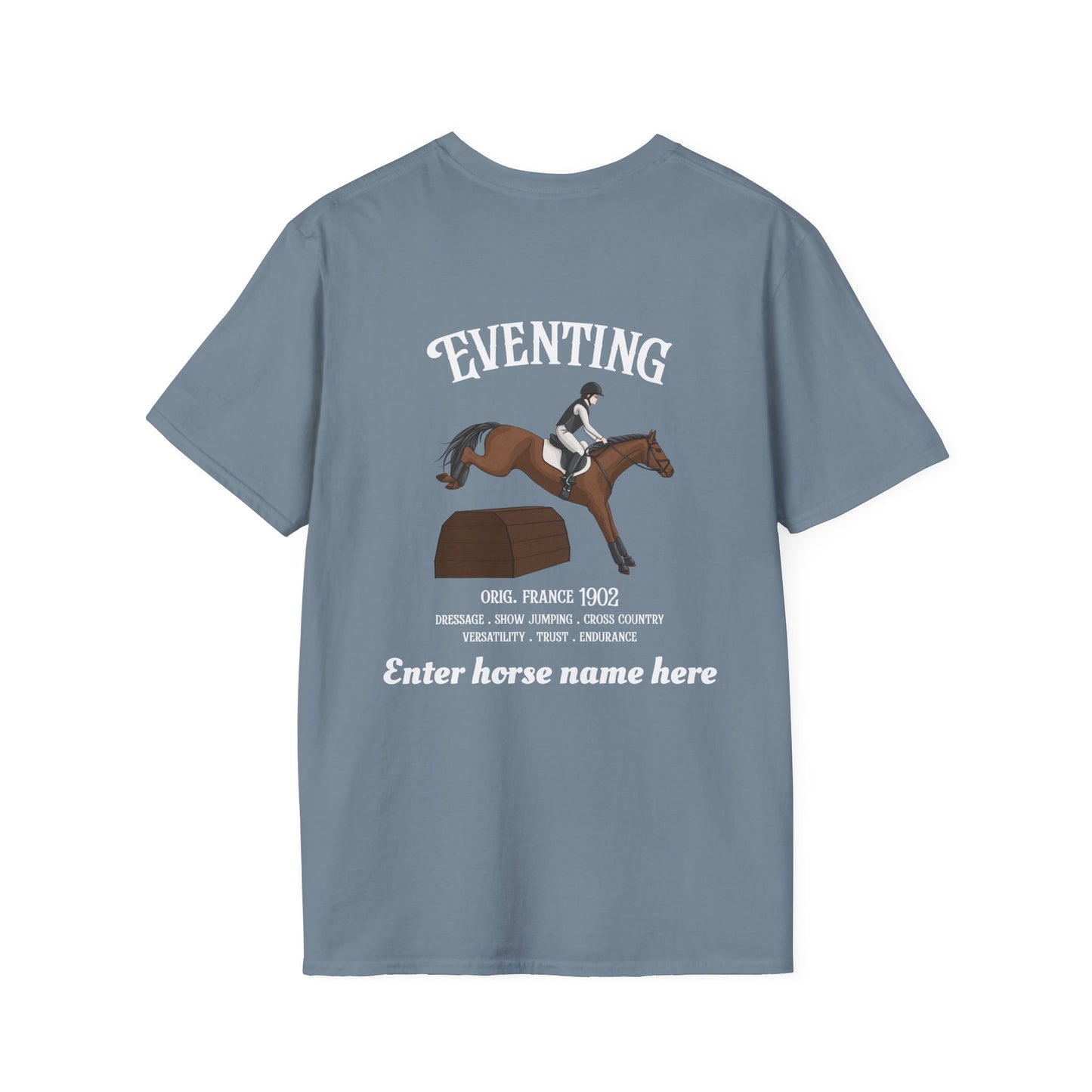 Eventing Horse Riding T-Shirt — Customizable Horse Name