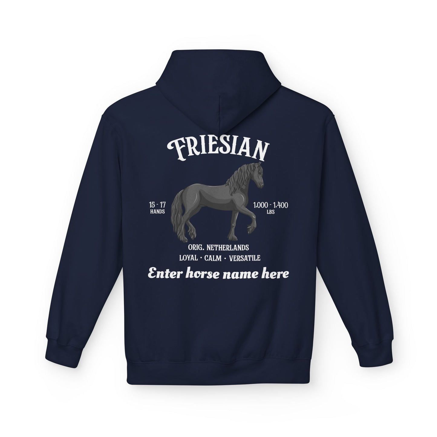 Friesian Horse Hoodie — Custom Name Personalized Equestrian Gift