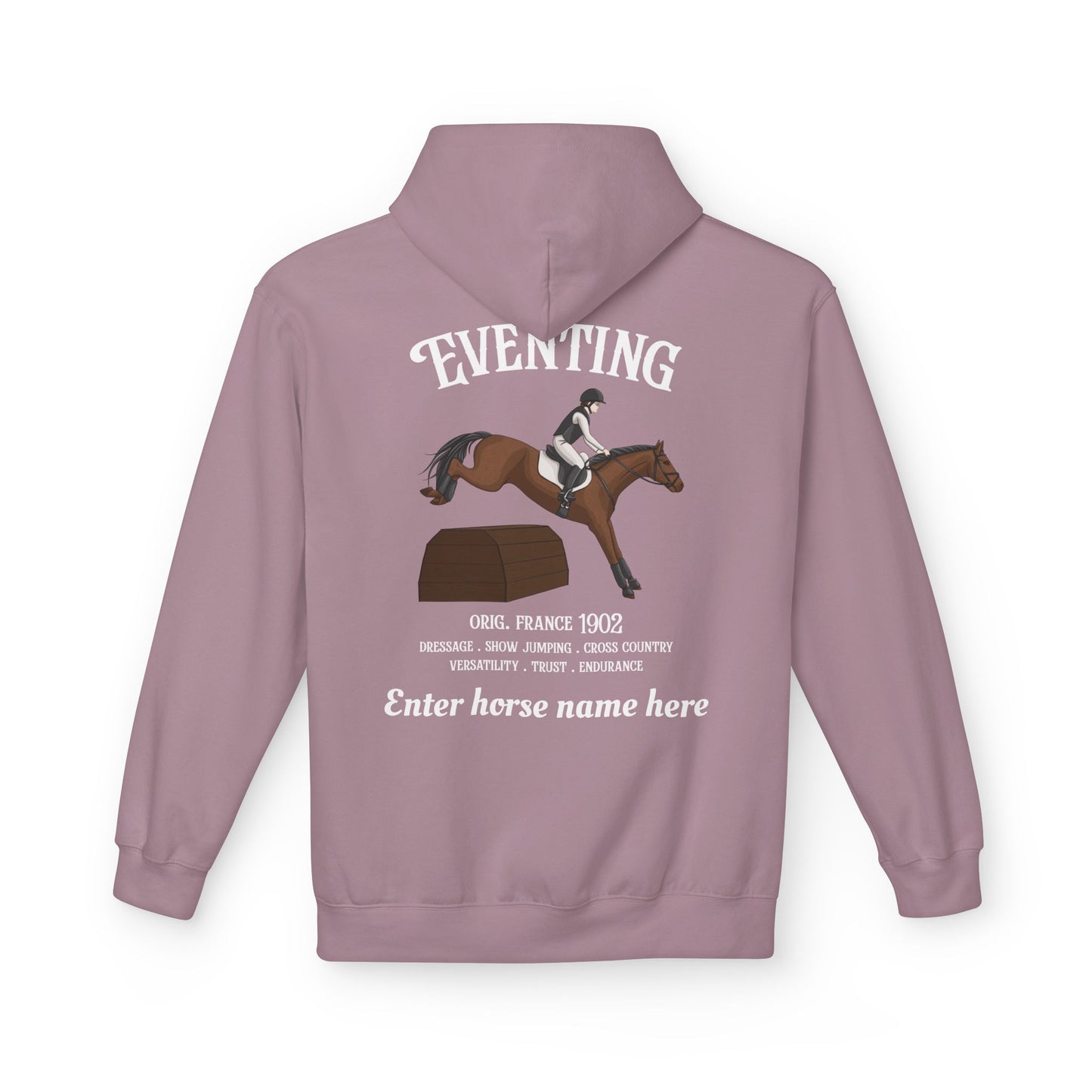 Eventing Horse Hoodie — Custom Name, Breed Info Equestrian Pullover