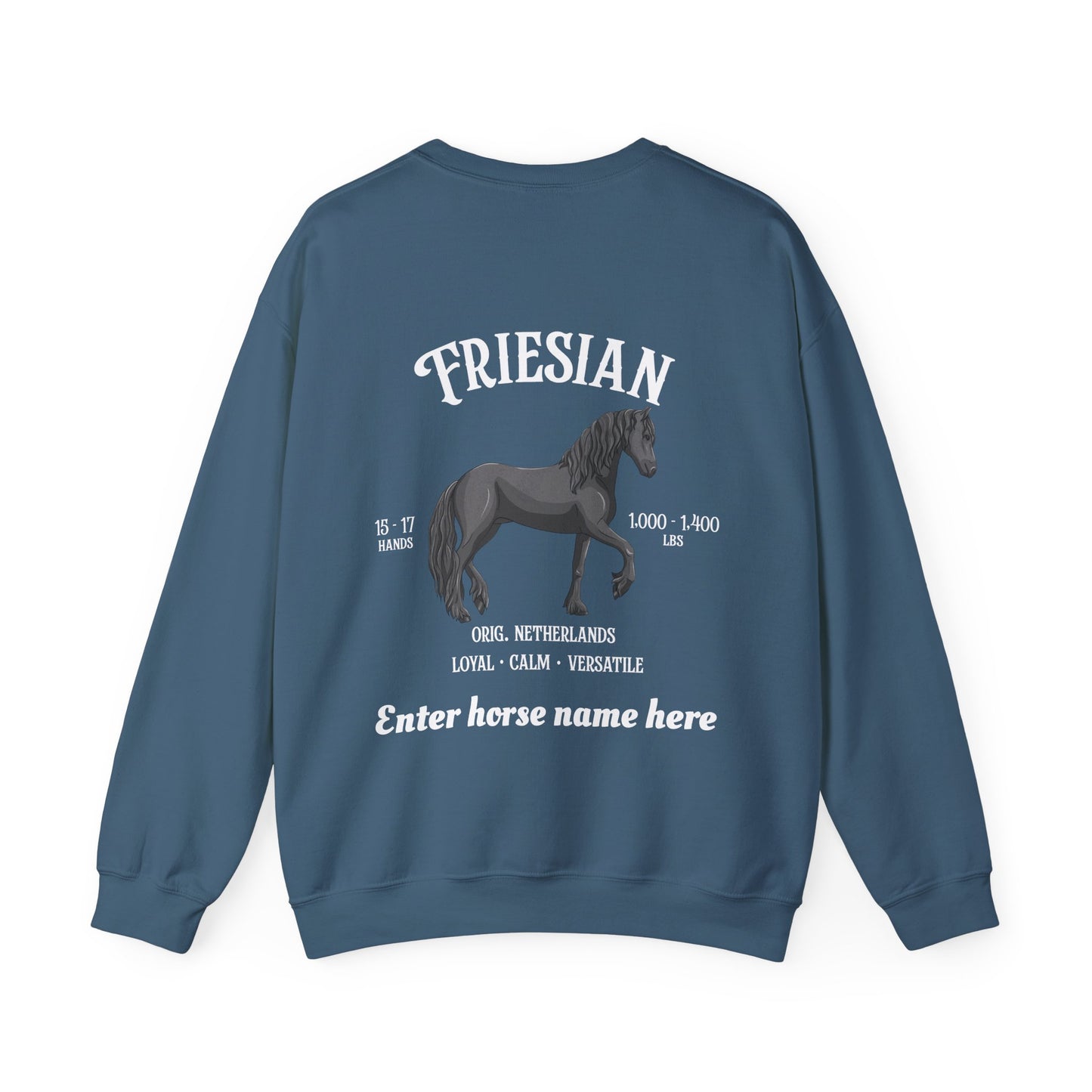 Friesian Horse Crewneck Sweatshirt — Custom Name Personalized Graphic