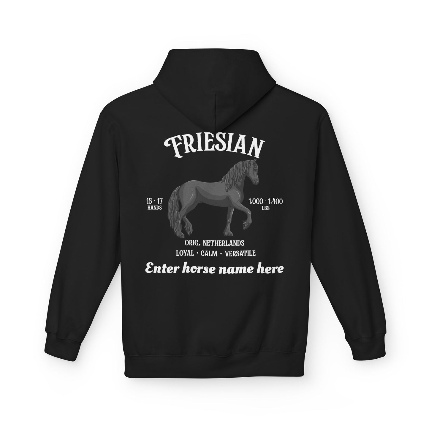 Friesian Horse Hoodie — Custom Name Personalized Equestrian Gift