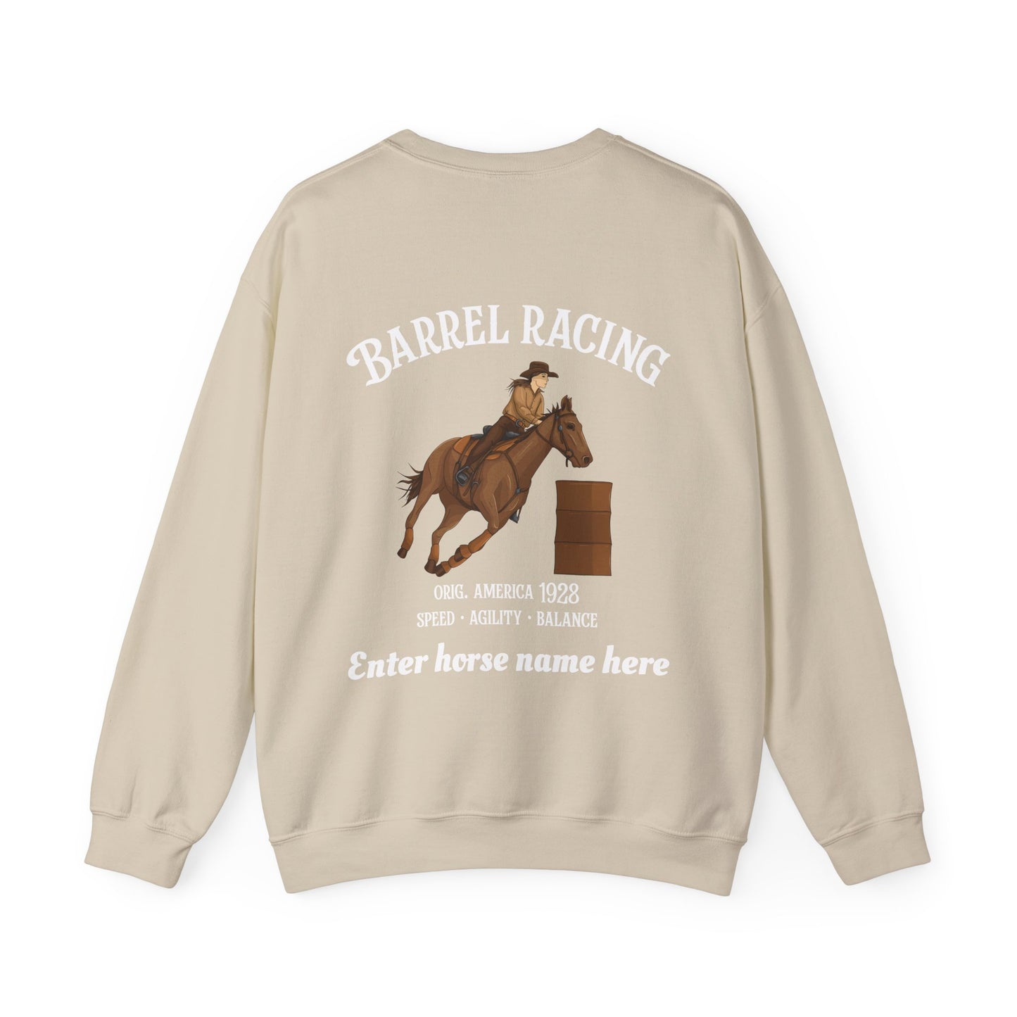 Barrel Racing Crewneck Sweatshirt — Personalized Rodeo Graphic