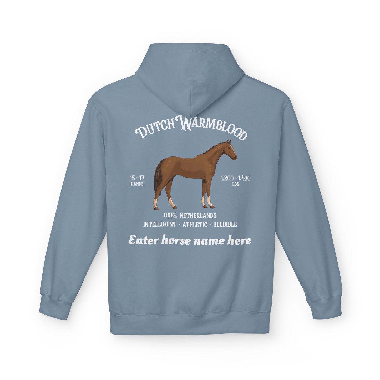 Dutch Warmblood Horse Hoodie — Custom Name Equestrian Sweatshirt