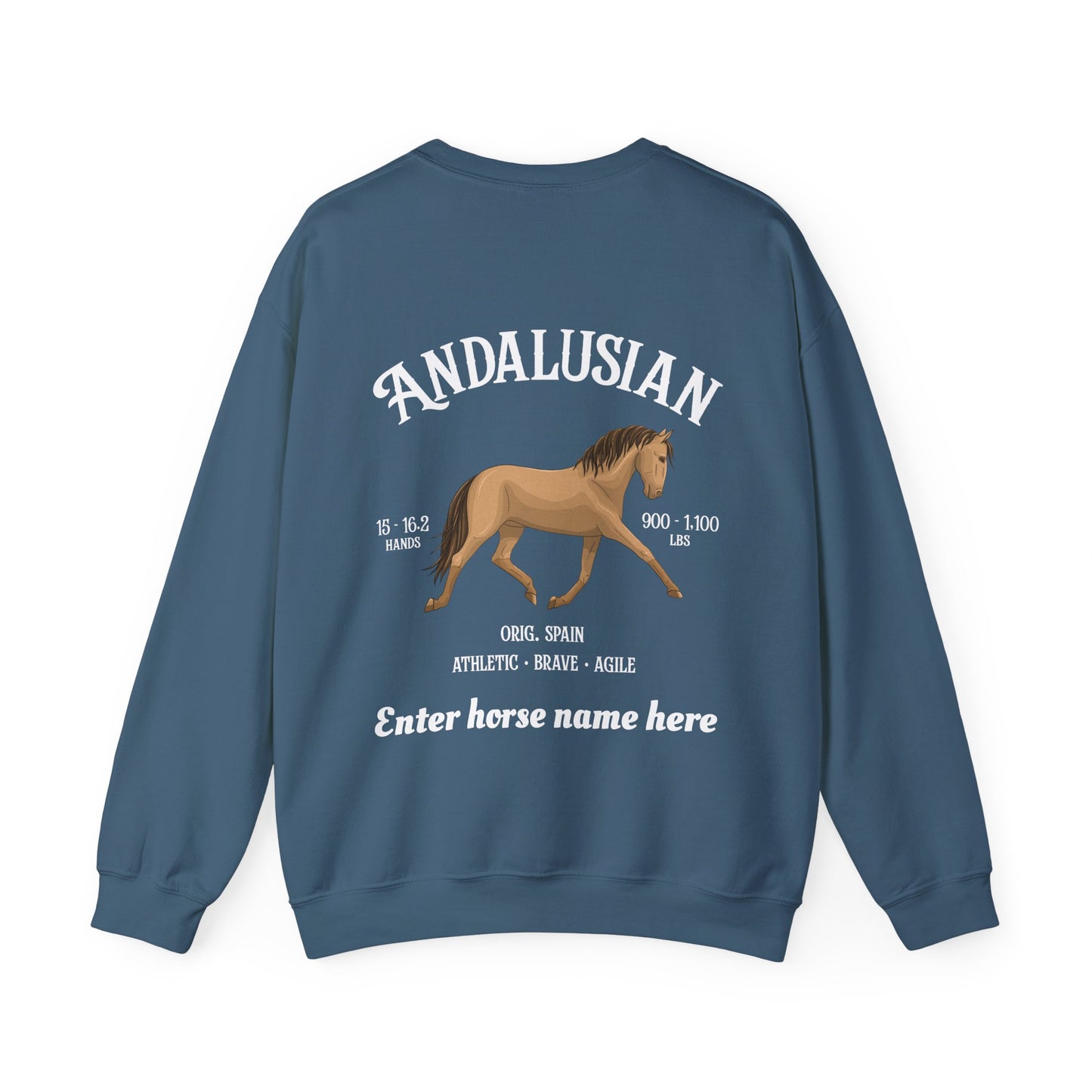 Andalusian Horse Crewneck Sweatshirt — Personalized Equestrian Graphic