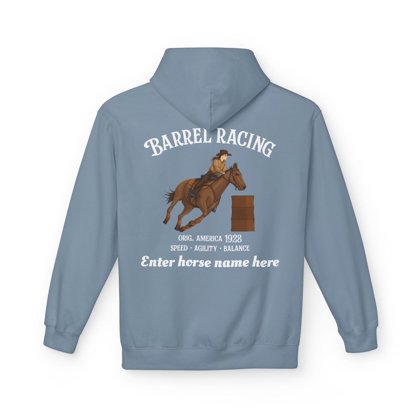 Barrel Racing Hoodie — Personalized Horse Name Rodeo Pullover