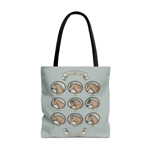 Norwegian Fjord Tote Bag — Vintage Equine Portraits All-Over Print