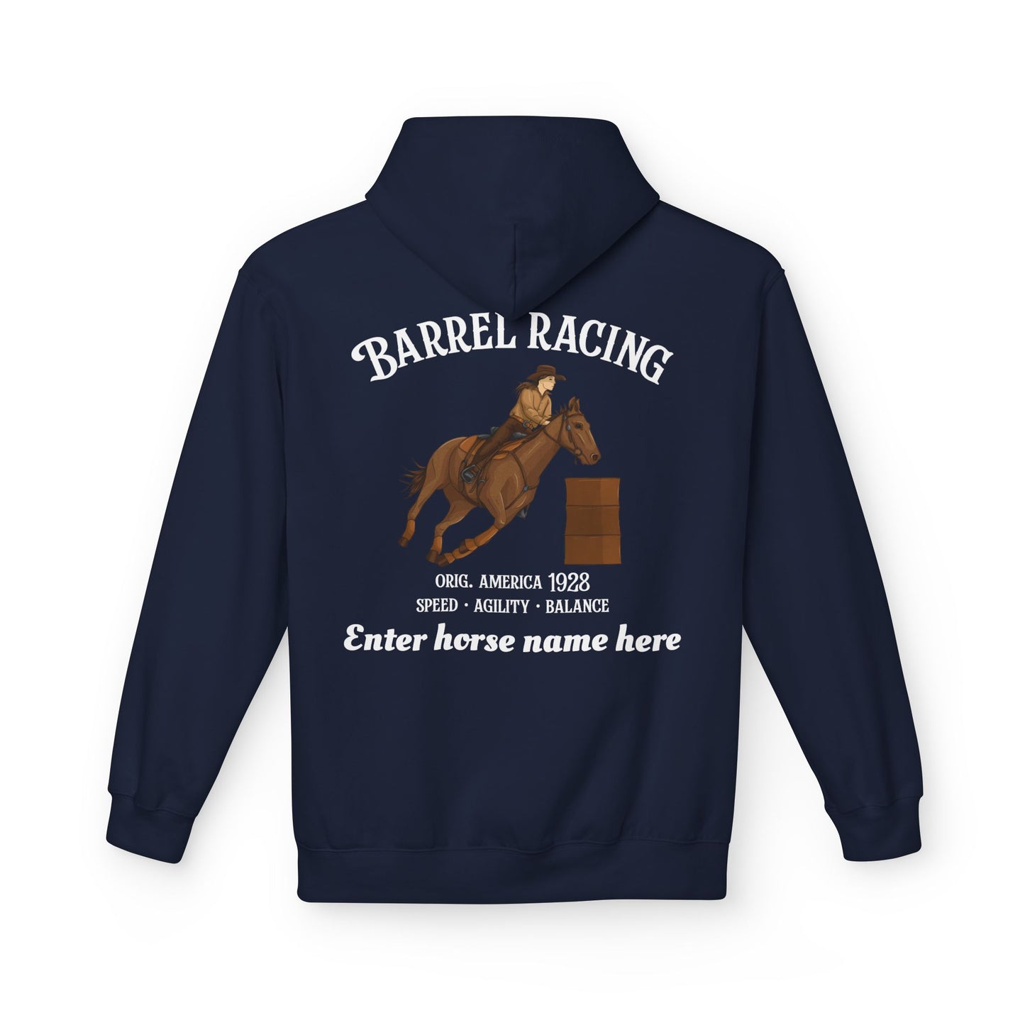 Barrel Racing Hoodie — Personalized Horse Name Rodeo Pullover