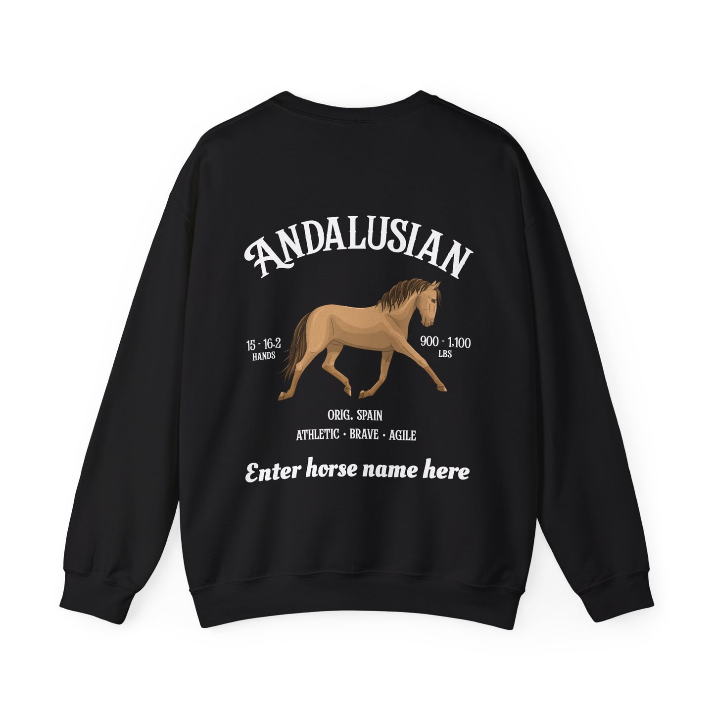 Andalusian Horse Crewneck Sweatshirt — Personalized Equestrian Graphic