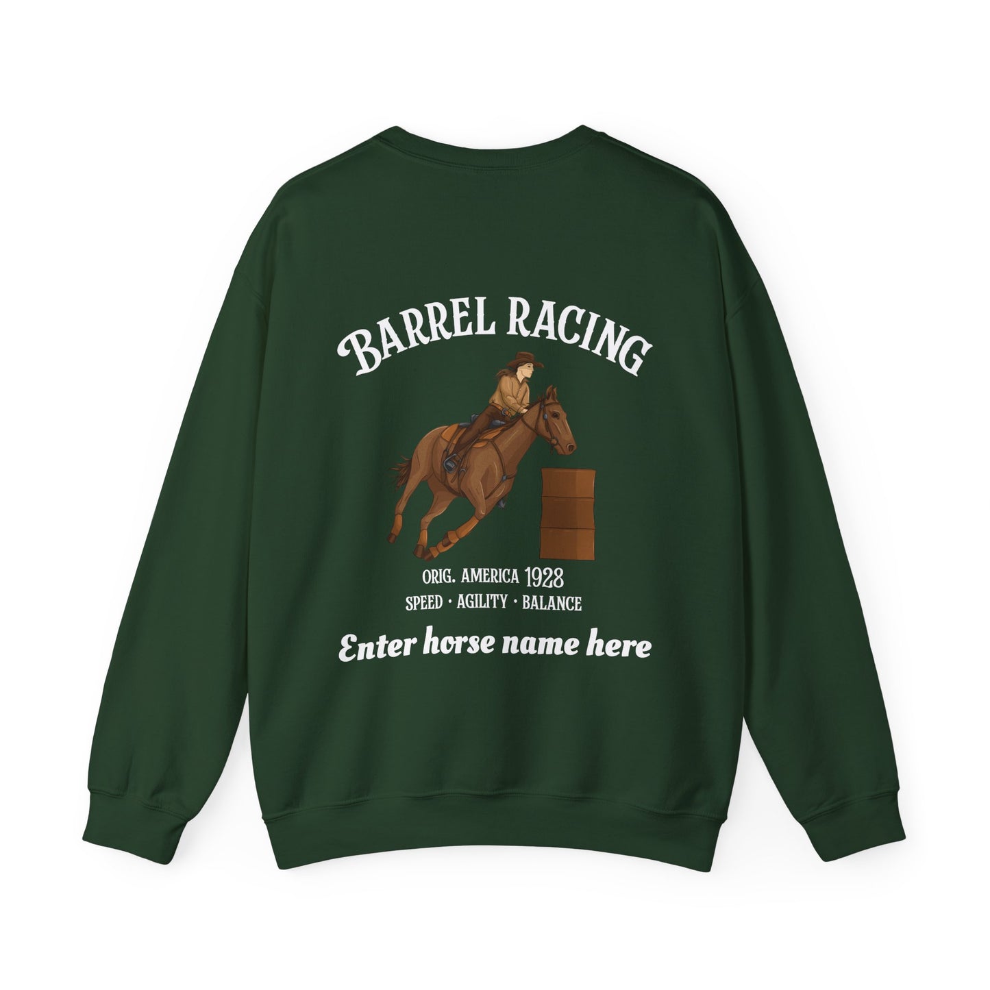 Barrel Racing Crewneck Sweatshirt — Personalized Rodeo Graphic