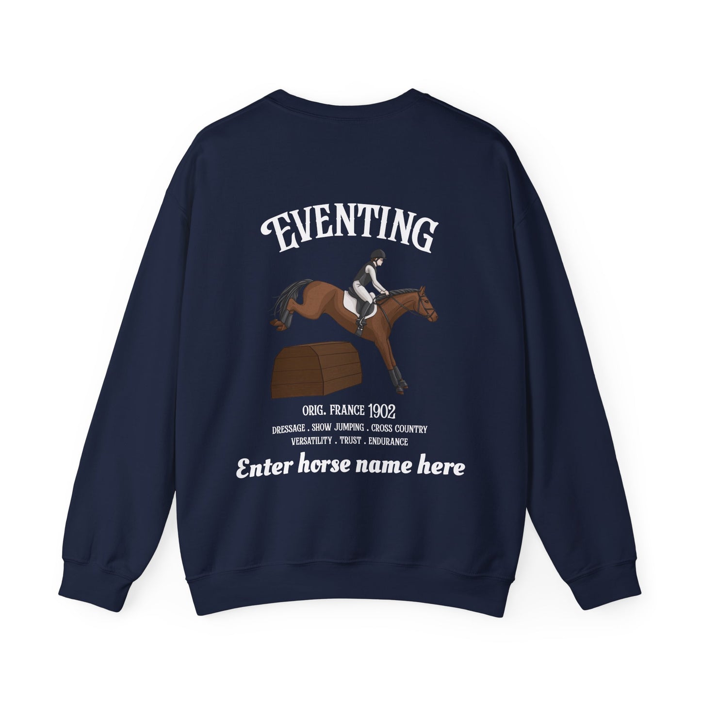 Eventing Crewneck Sweatshirt — Personalized Horse Name Equestrian Design