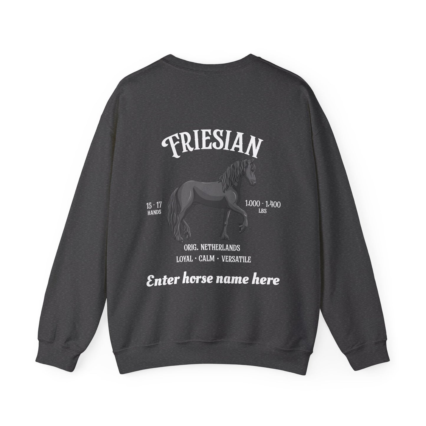 Friesian Horse Crewneck Sweatshirt — Custom Name Personalized Graphic