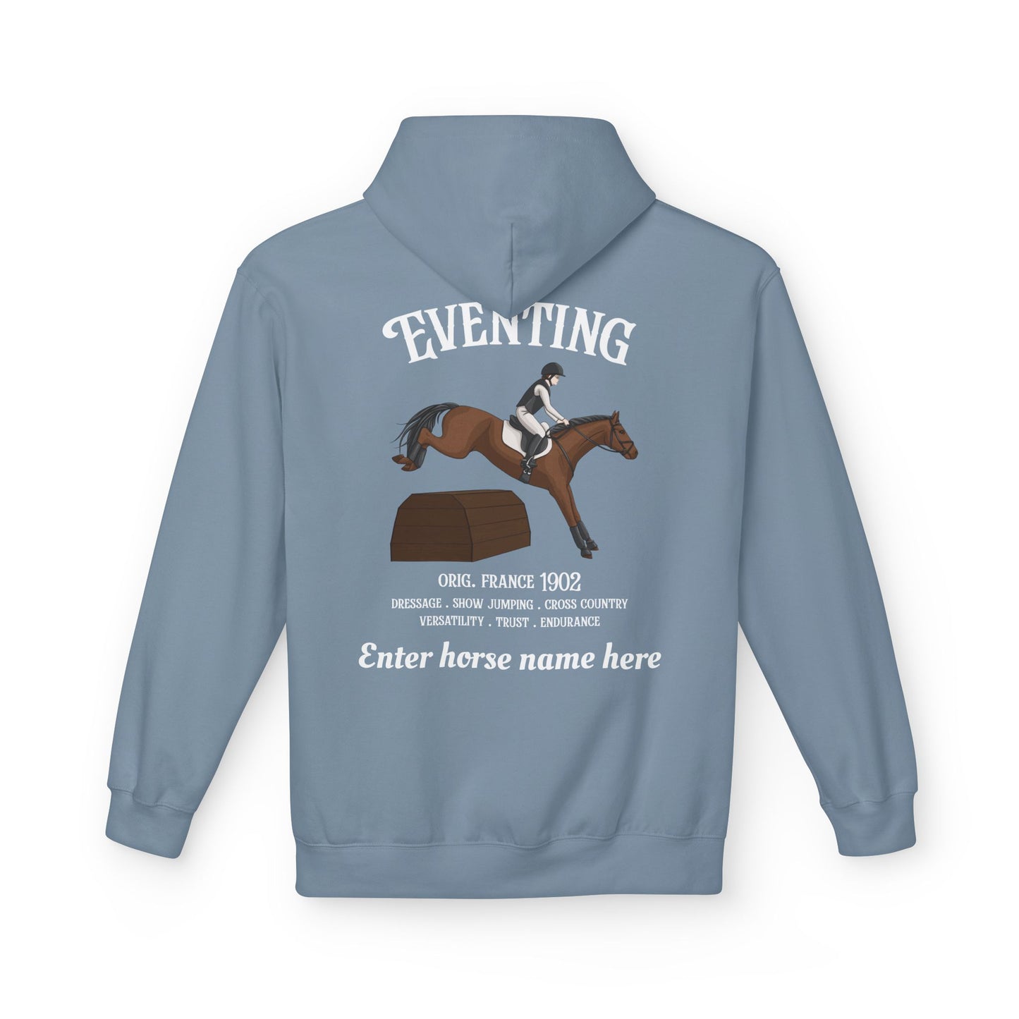 Eventing Horse Hoodie — Custom Name, Breed Info Equestrian Pullover