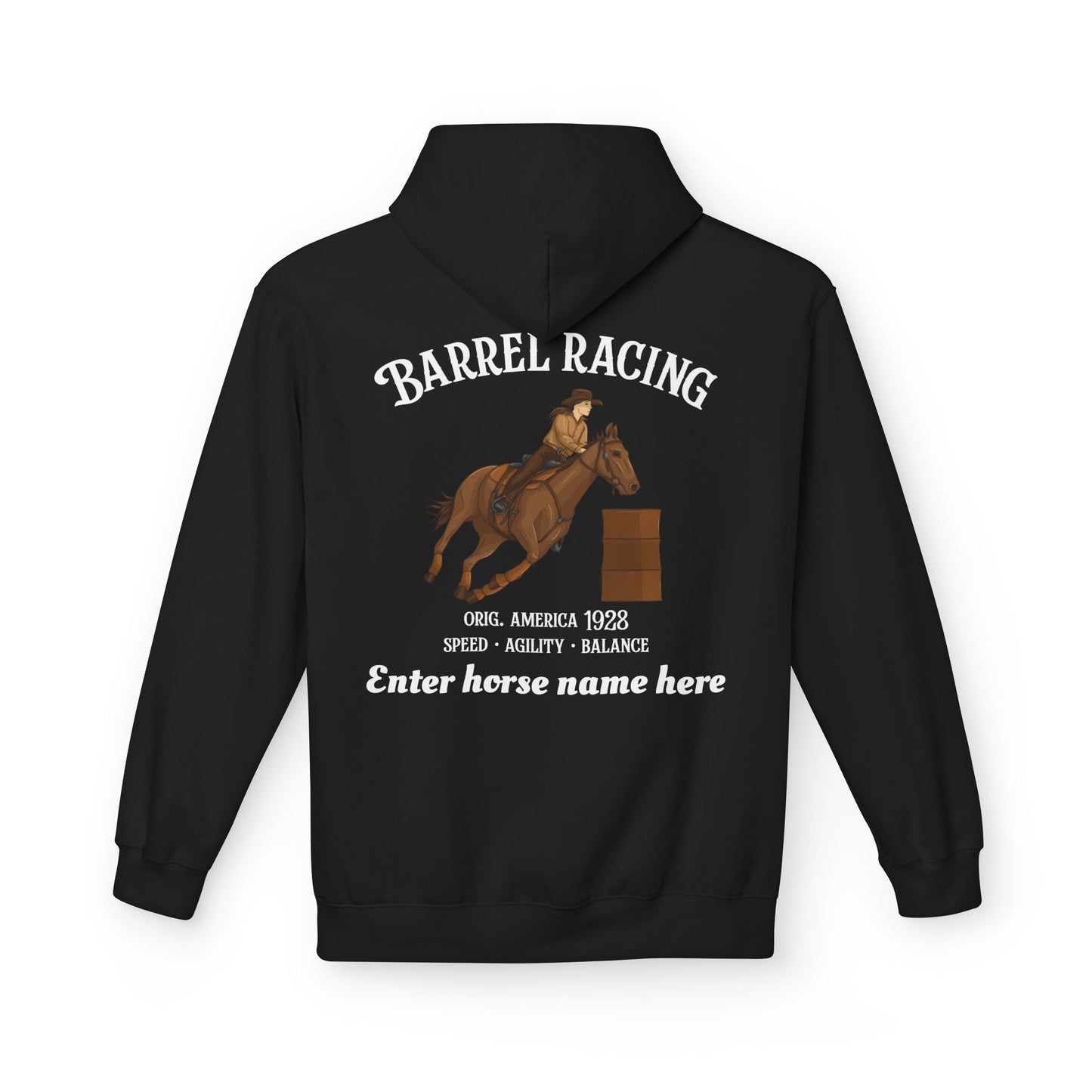 Barrel Racing Hoodie — Personalized Horse Name Rodeo Pullover