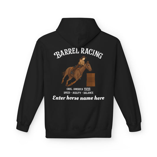 Barrel Racing Hoodie — Personalized Horse Name Rodeo Pullover