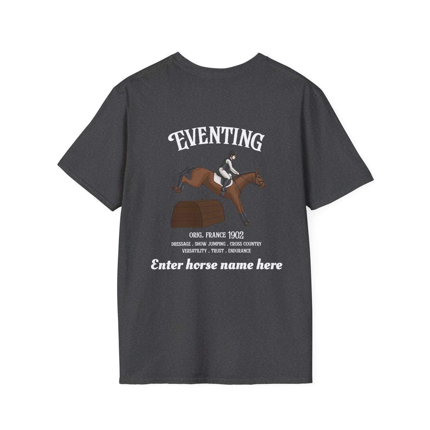Eventing Horse Riding T-Shirt — Customizable Horse Name