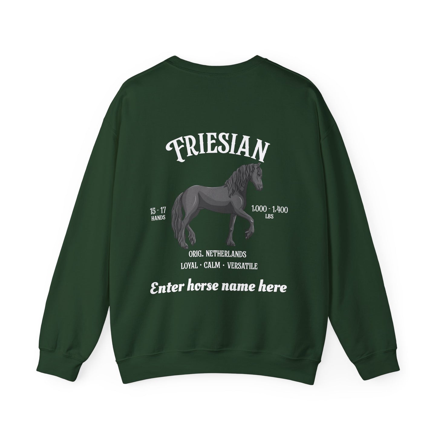 Friesian Horse Crewneck Sweatshirt — Custom Name Personalized Graphic