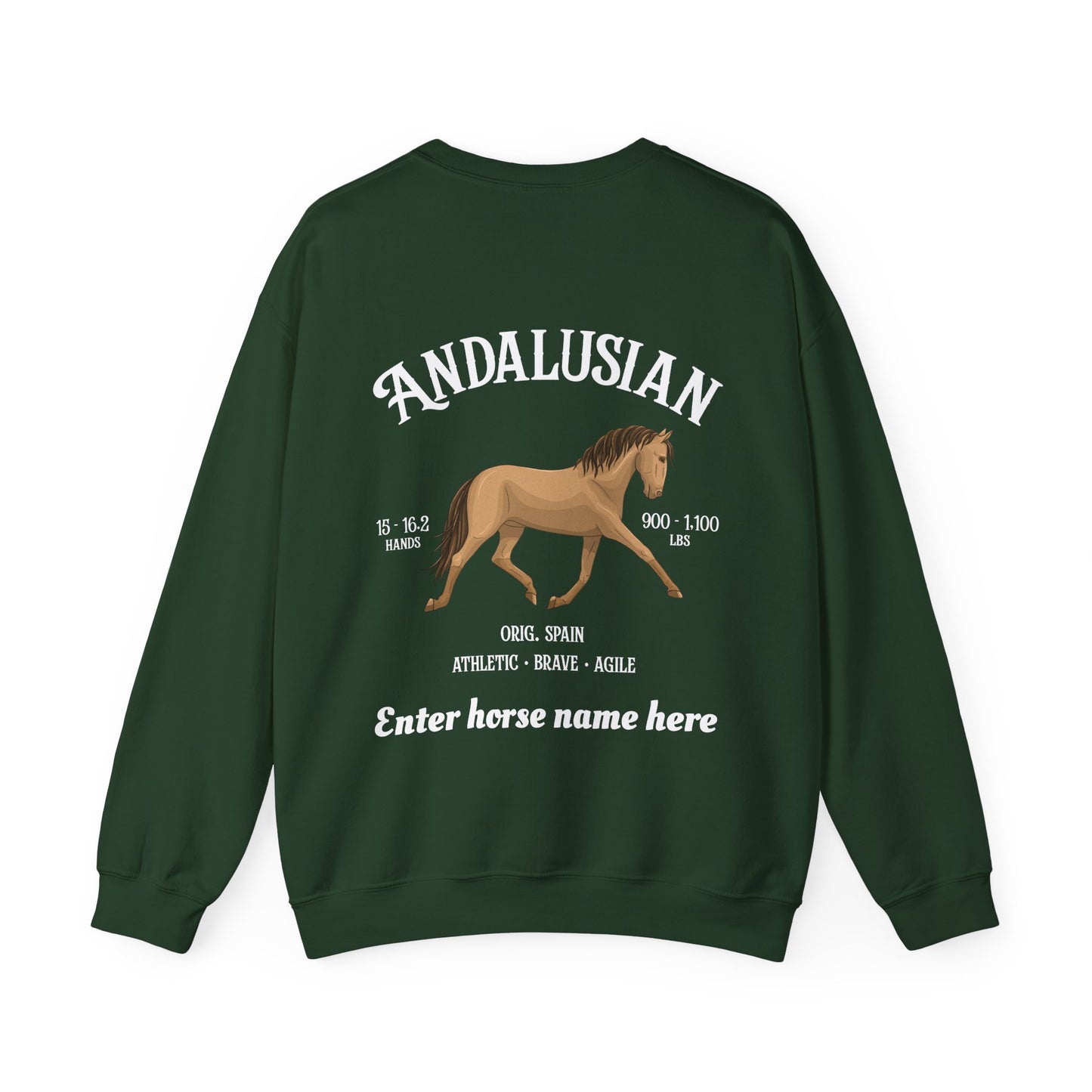 Andalusian Horse Crewneck Sweatshirt — Personalized Equestrian Graphic