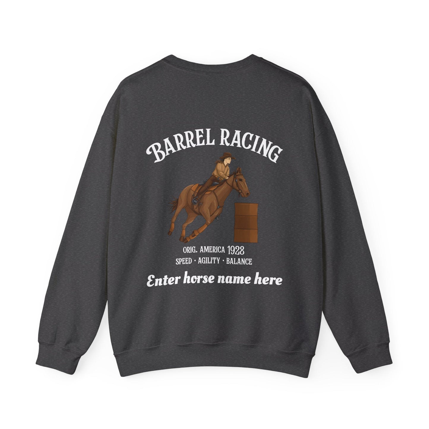 Barrel Racing Crewneck Sweatshirt — Personalized Rodeo Graphic