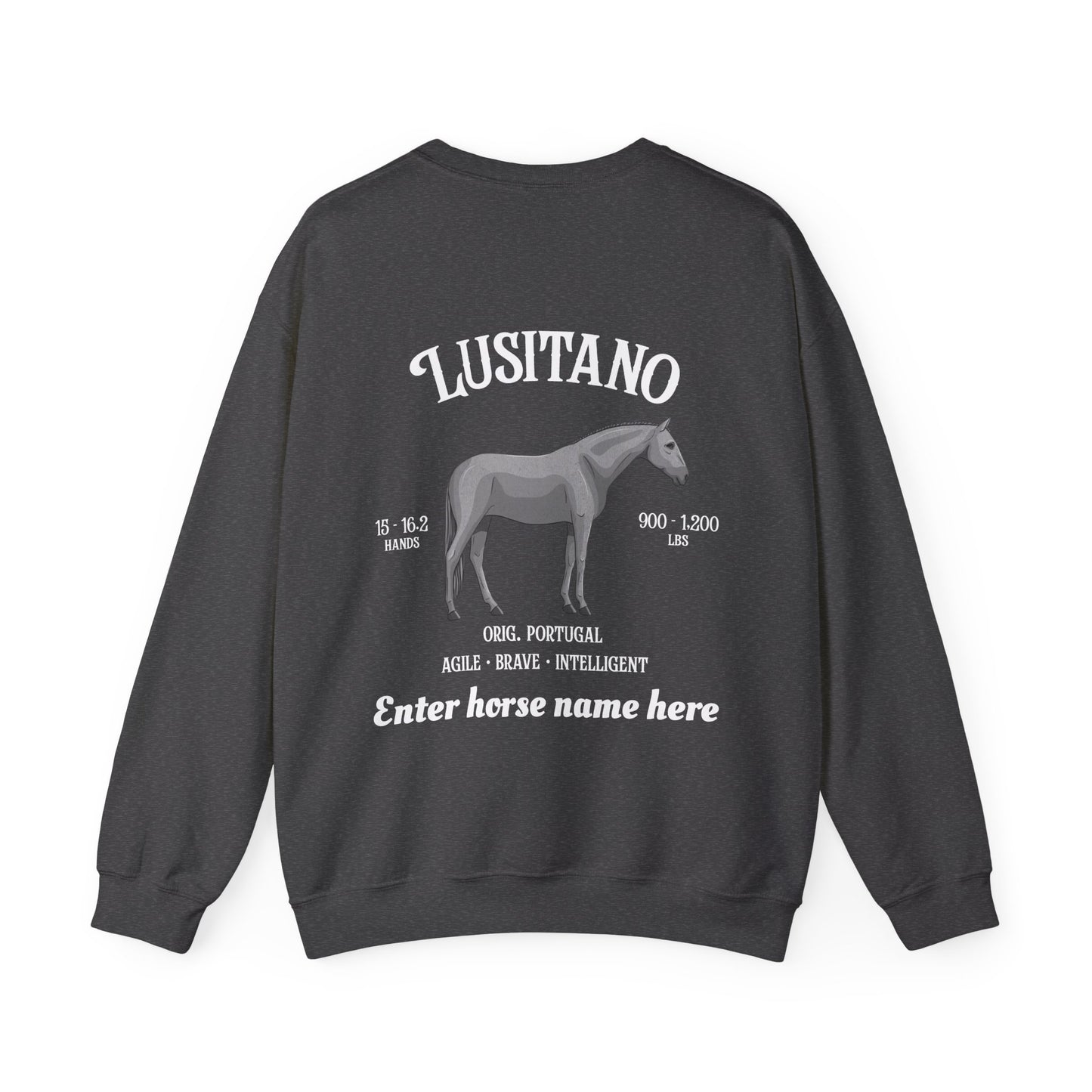 Lusitano Horse Crewneck Sweatshirt — Custom Name Equestrian Sweatshirt