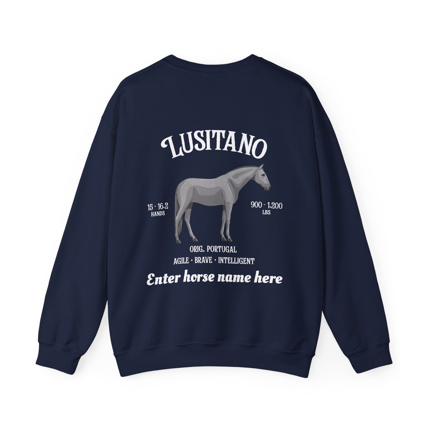 Lusitano Horse Crewneck Sweatshirt — Custom Name Equestrian Sweatshirt