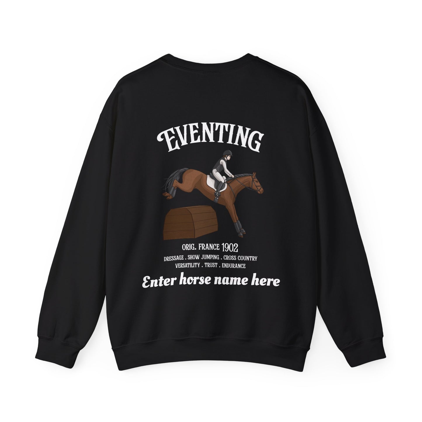 Eventing Crewneck Sweatshirt — Personalized Horse Name Equestrian Design