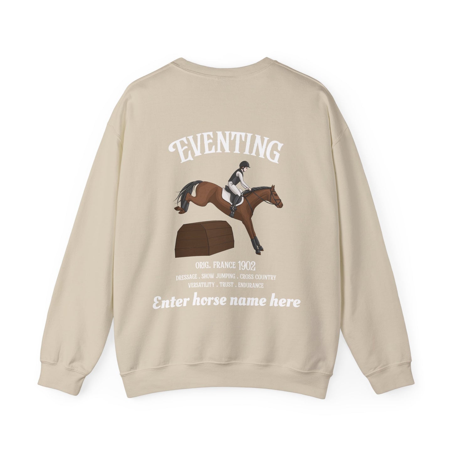 Eventing Crewneck Sweatshirt — Personalized Horse Name Equestrian Design