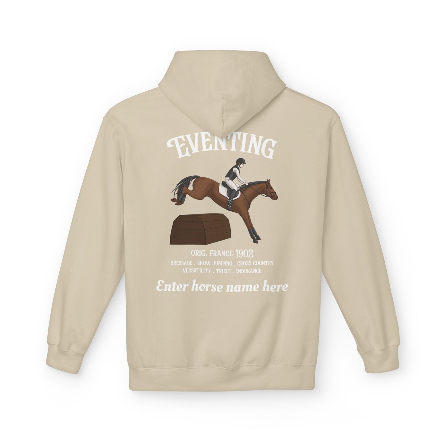 Eventing Horse Hoodie — Custom Name, Breed Info Equestrian Pullover