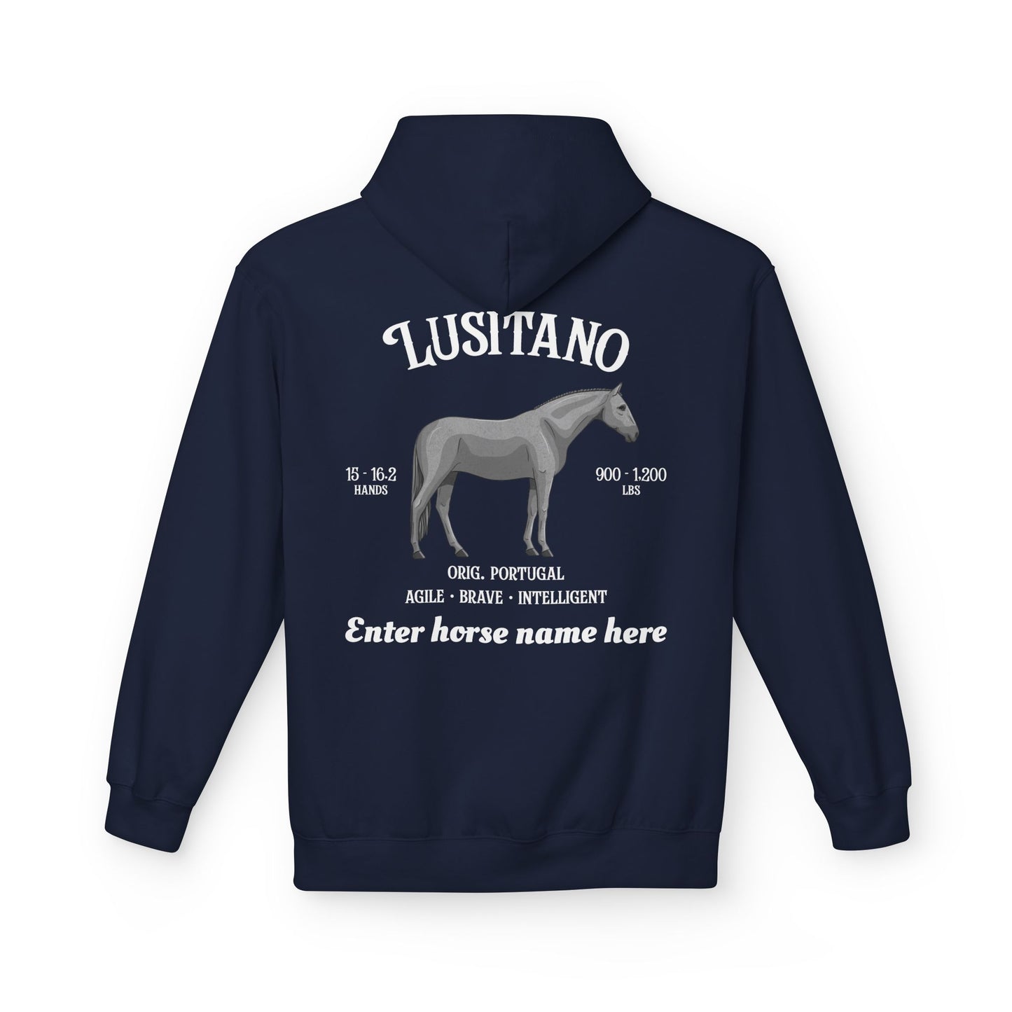 Lusitano Horse Hoodie — Custom Name Equestrian Pullover
