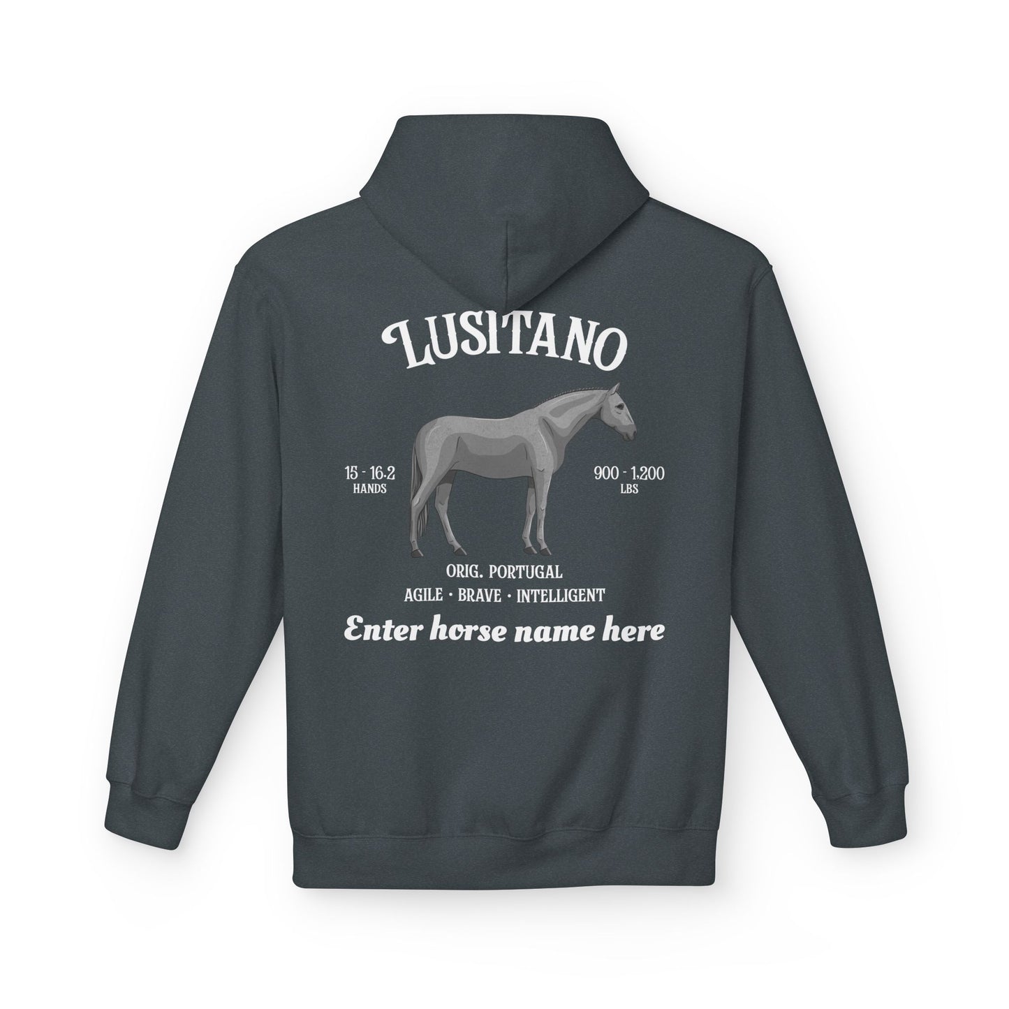 Lusitano Horse Hoodie — Custom Name Equestrian Pullover