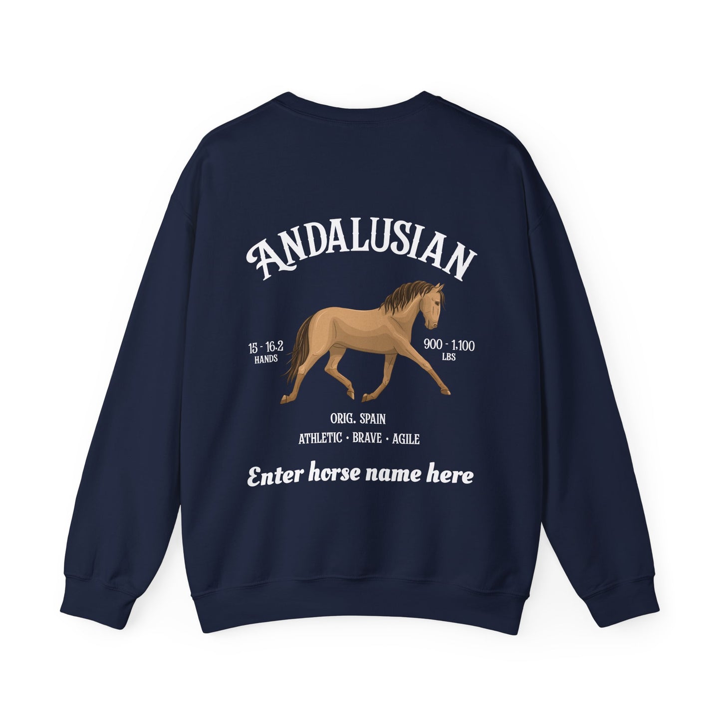 Andalusian Horse Crewneck Sweatshirt — Personalized Equestrian Graphic
