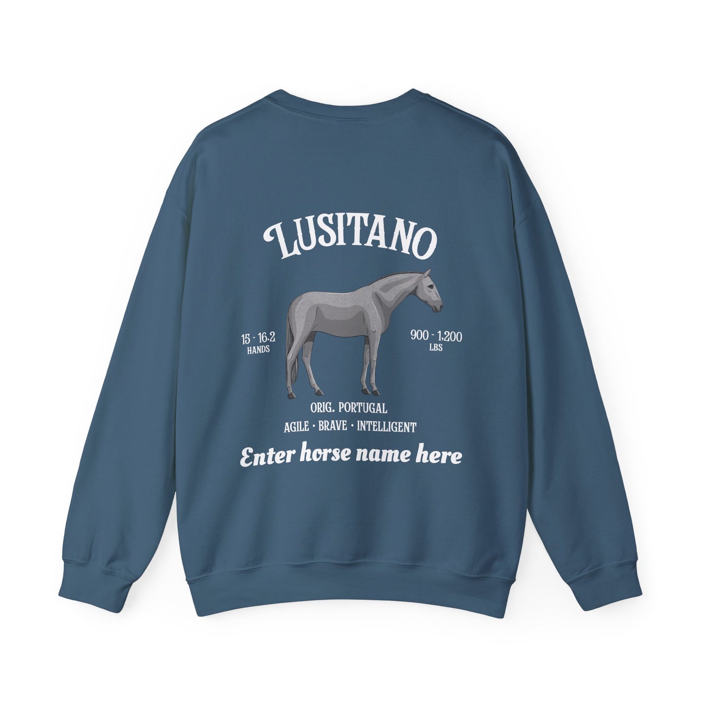 Lusitano Horse Crewneck Sweatshirt — Custom Name Equestrian Sweatshirt