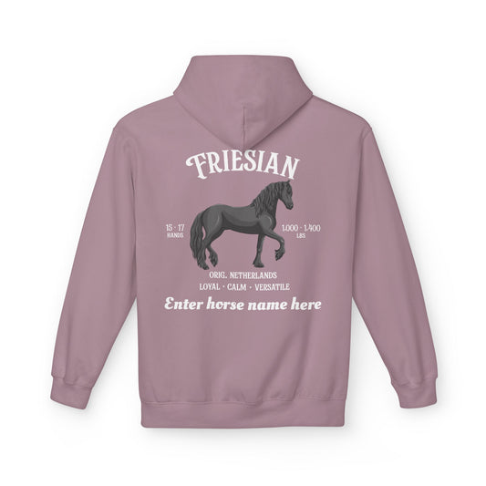 Friesian Horse Hoodie — Custom Name Personalized Equestrian Gift