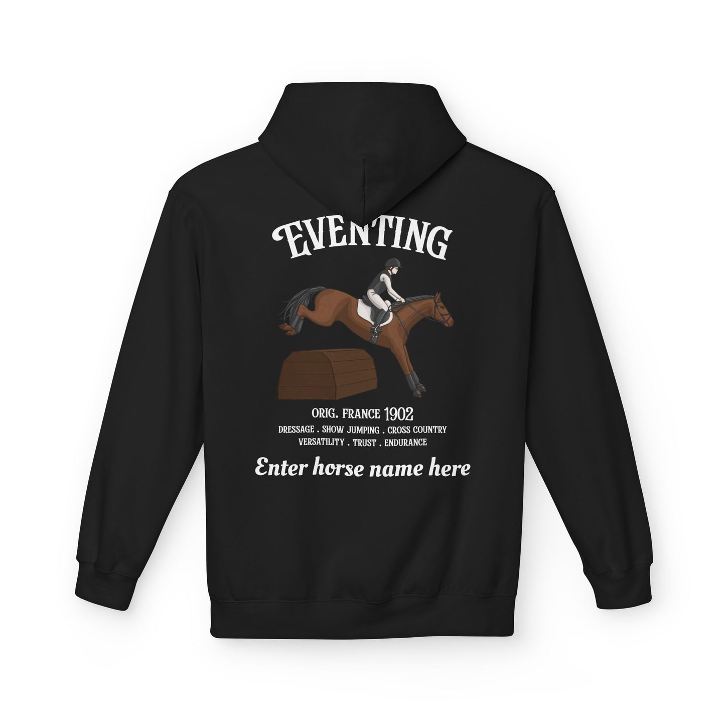 Eventing Horse Hoodie — Custom Name, Breed Info Equestrian Pullover