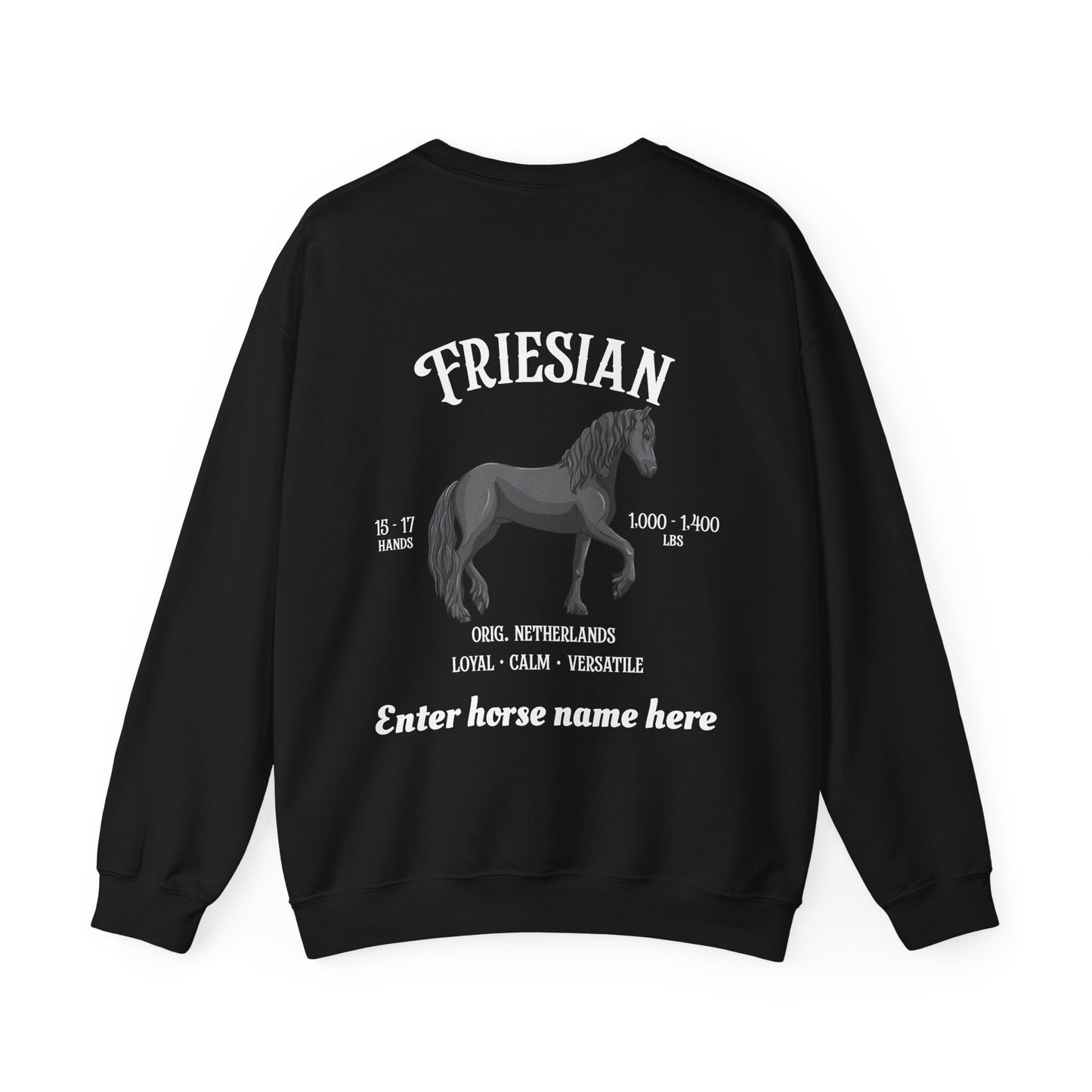 Friesian Horse Crewneck Sweatshirt — Custom Name Personalized Graphic