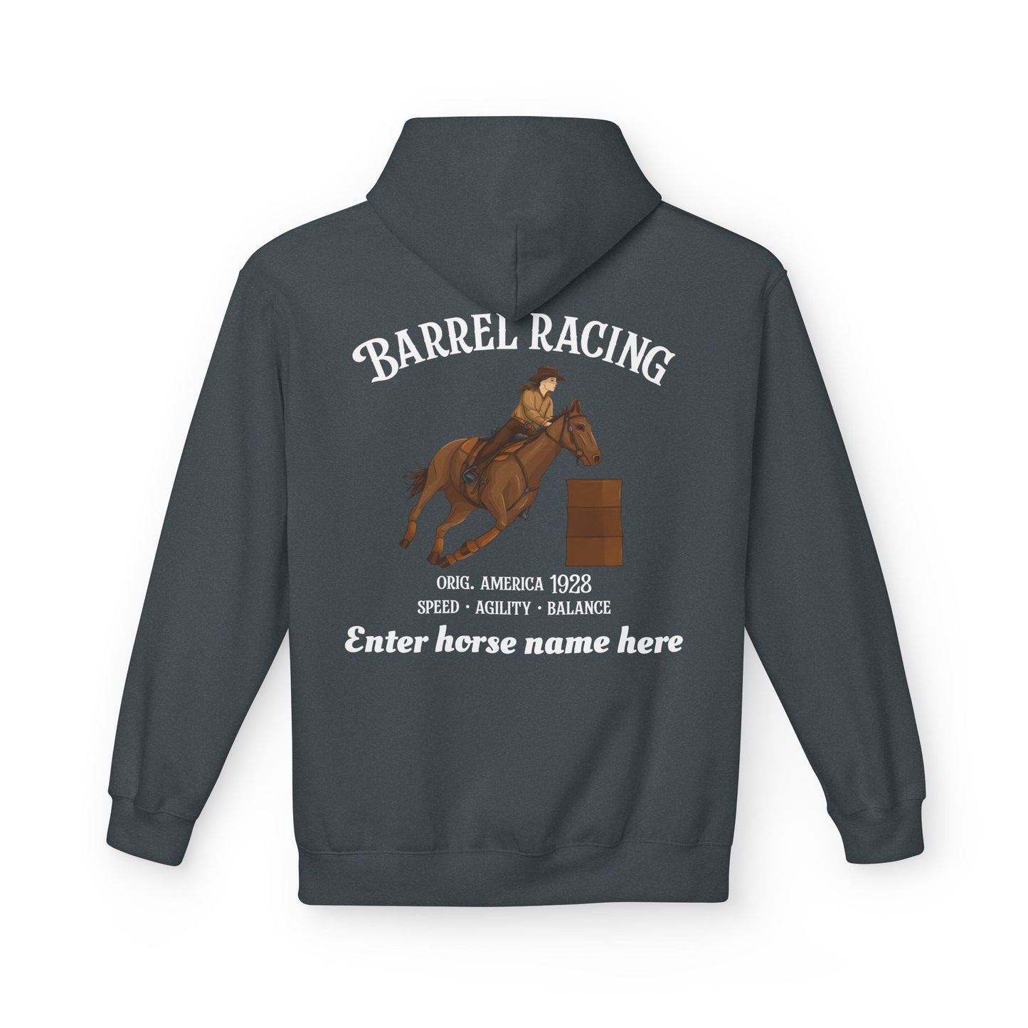 Barrel Racing Hoodie — Personalized Horse Name Rodeo Pullover