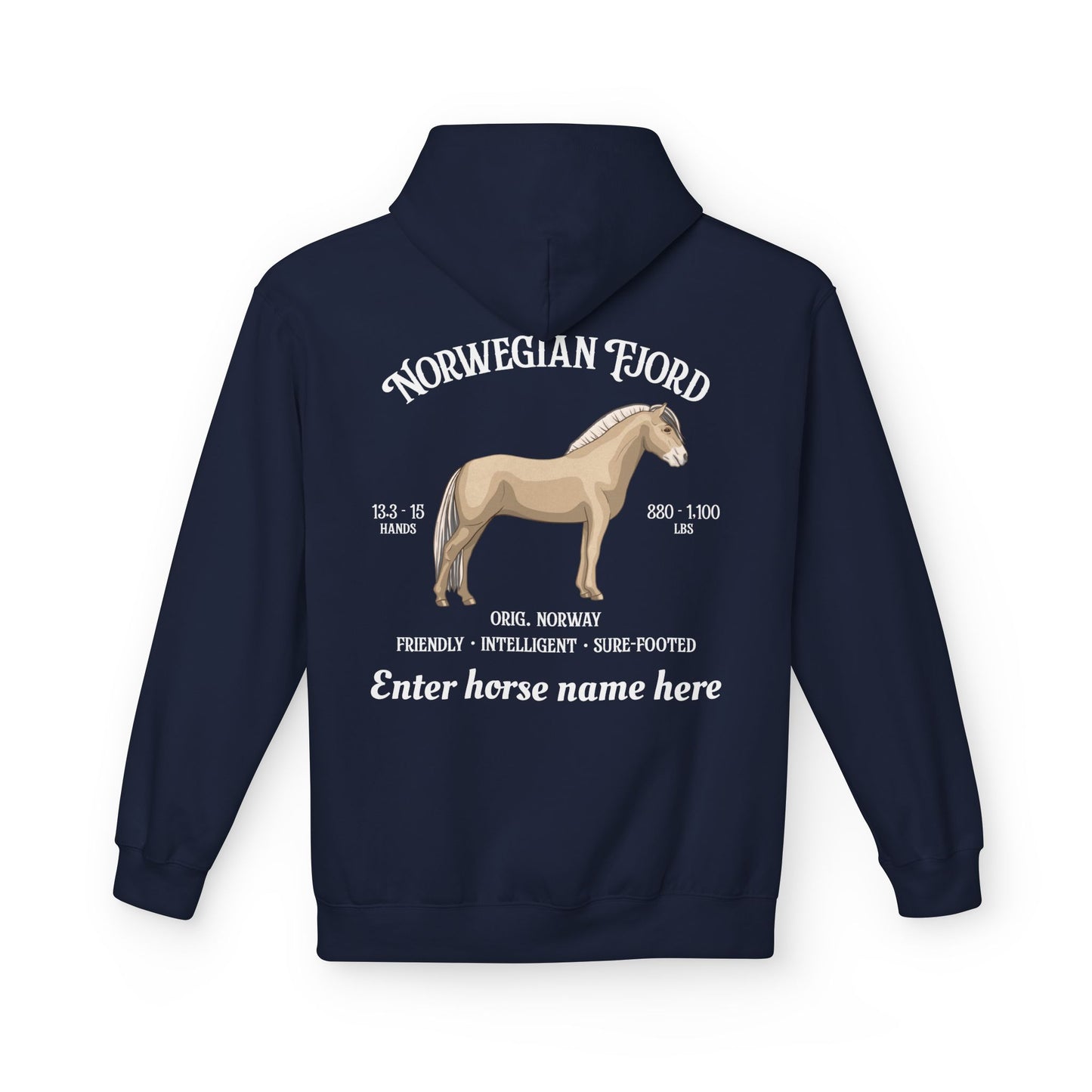 Norwegian Fjord Horse Hoodie — Custom Name, Breed Info Equestrian Pullover