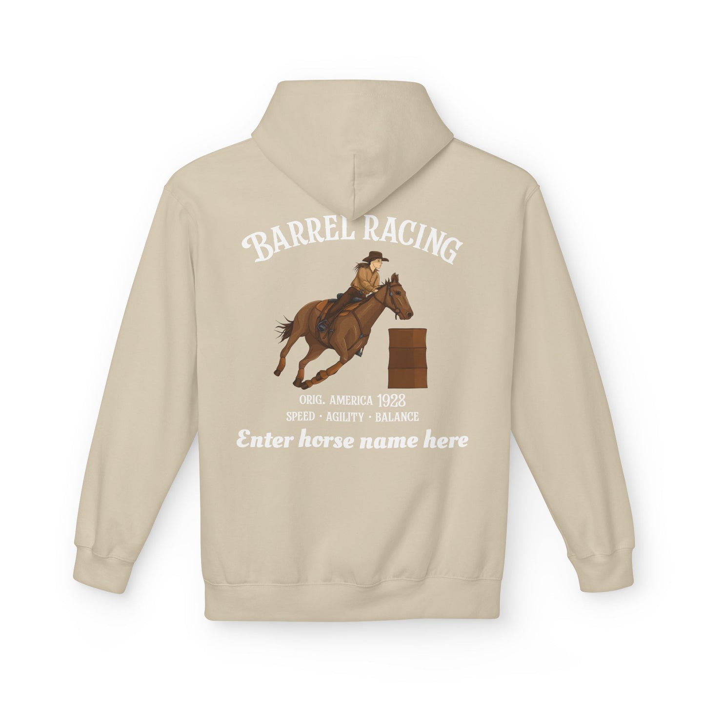 Barrel Racing Hoodie — Personalized Horse Name Rodeo Pullover