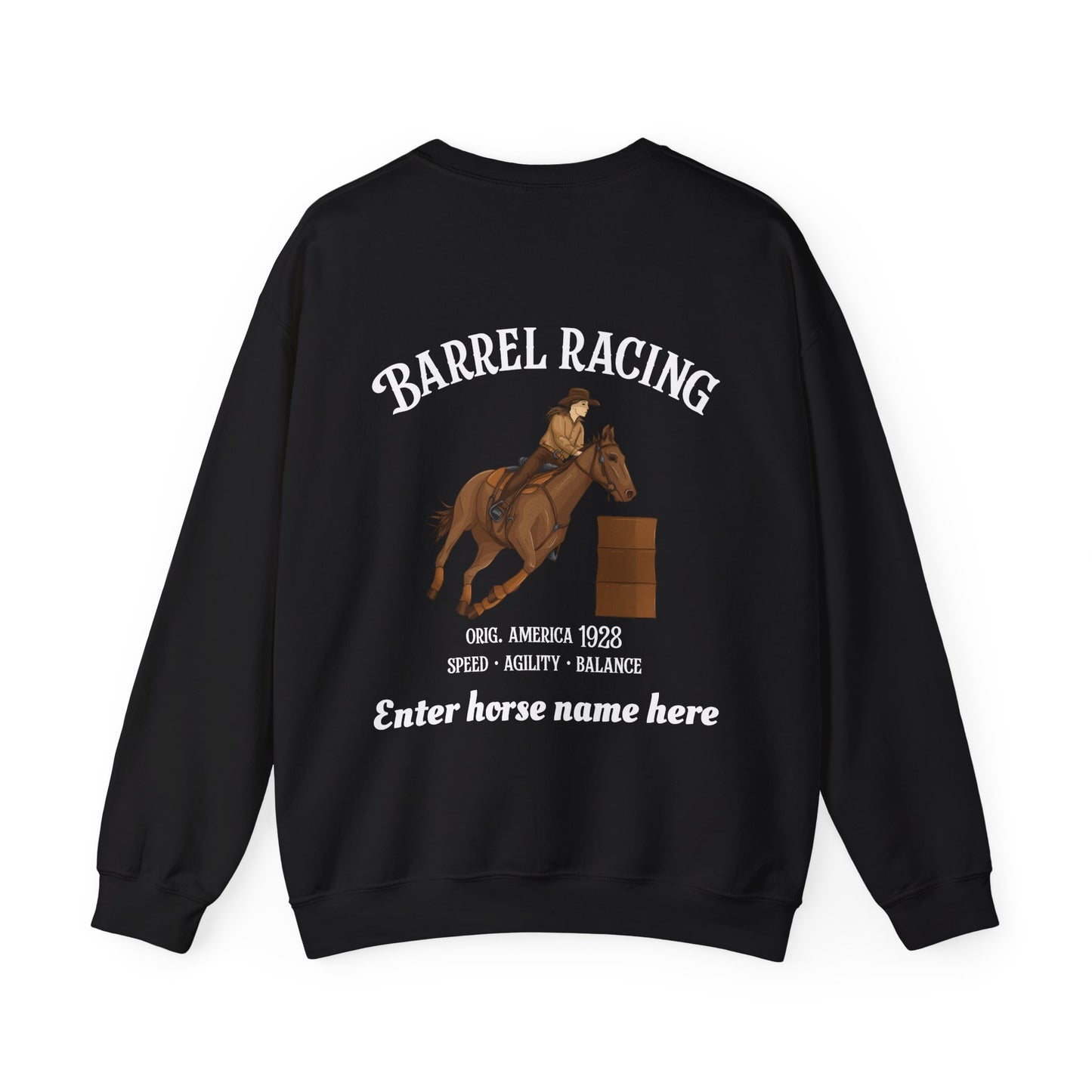 Barrel Racing Crewneck Sweatshirt — Personalized Rodeo Graphic