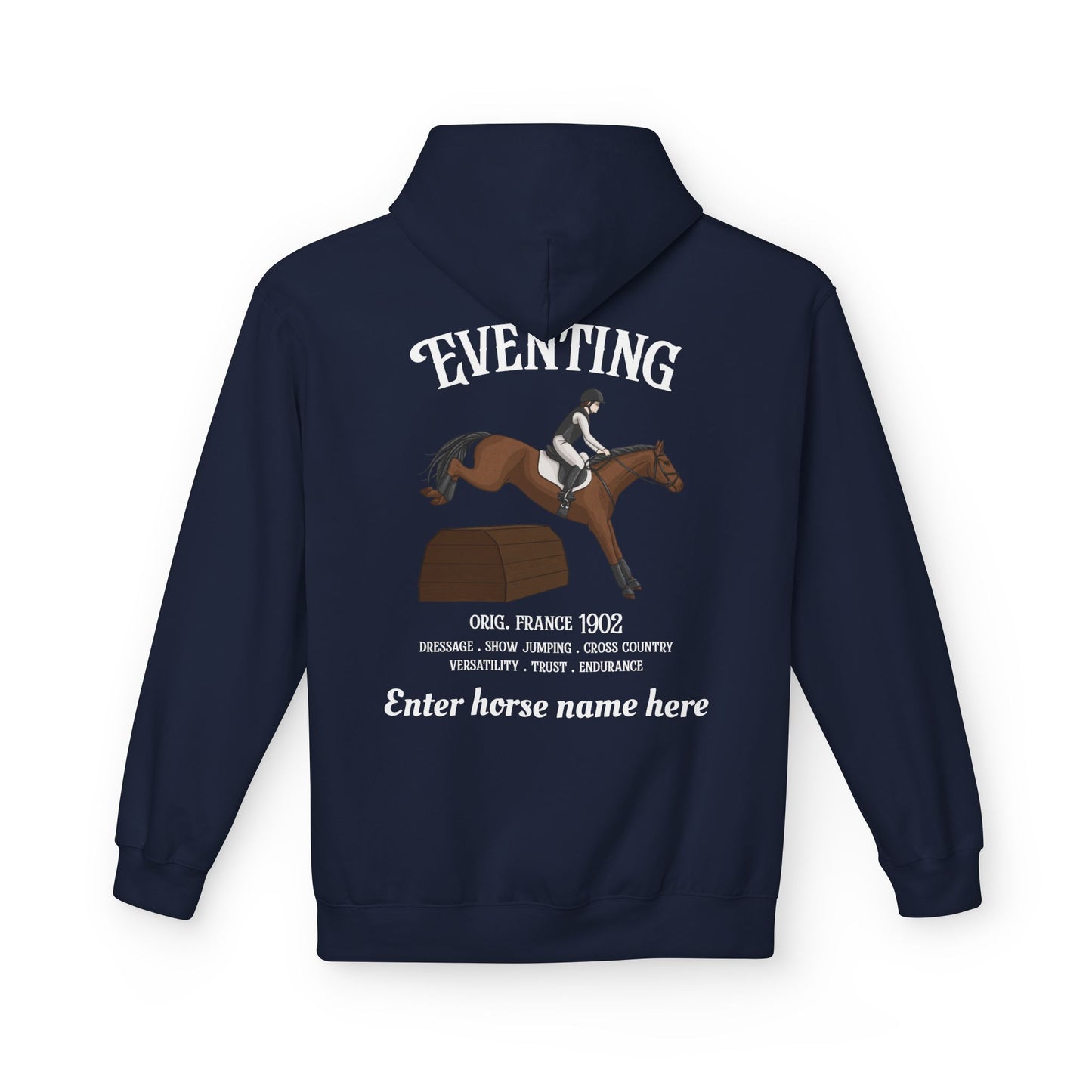 Eventing Horse Hoodie — Custom Name, Breed Info Equestrian Pullover