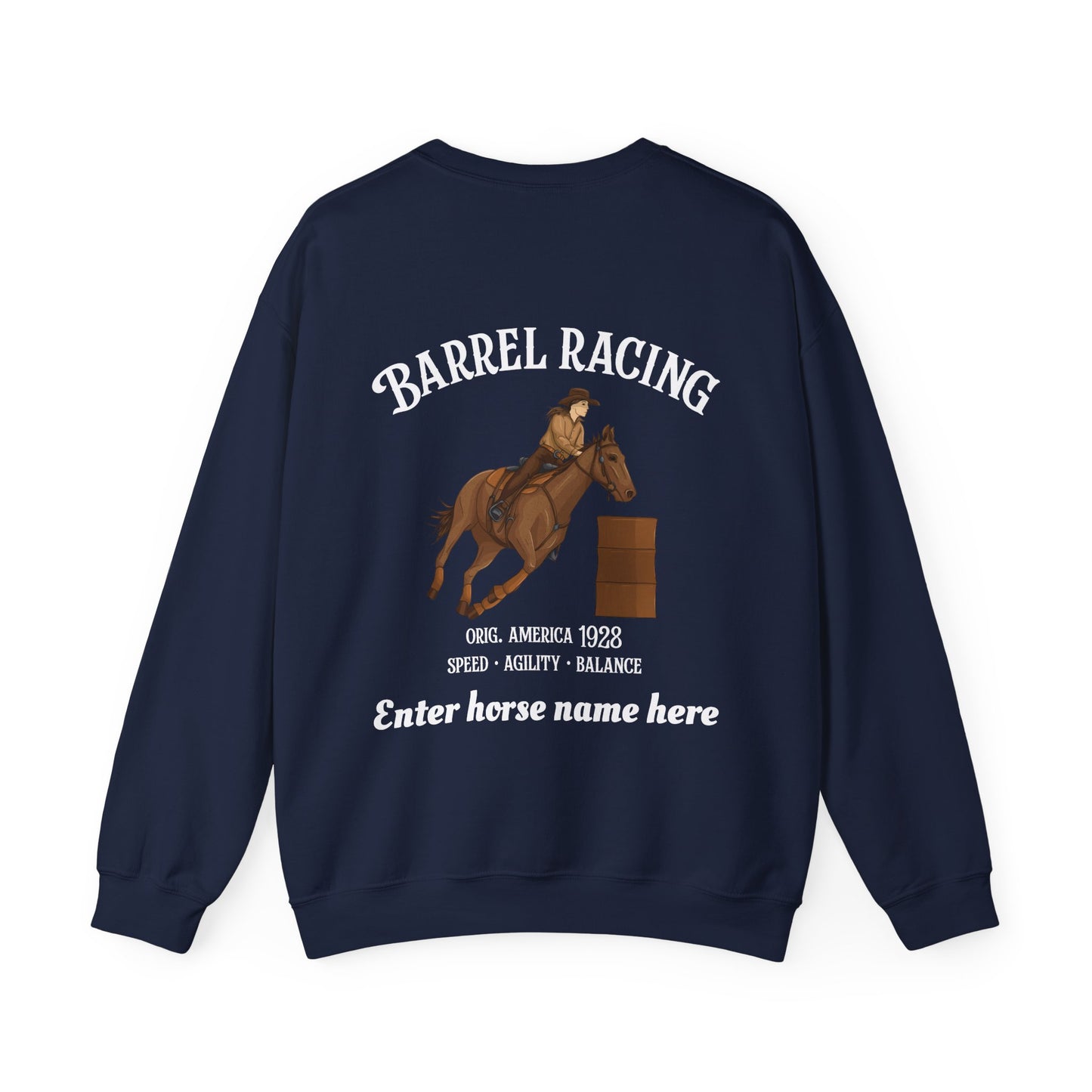 Barrel Racing Crewneck Sweatshirt — Personalized Rodeo Graphic