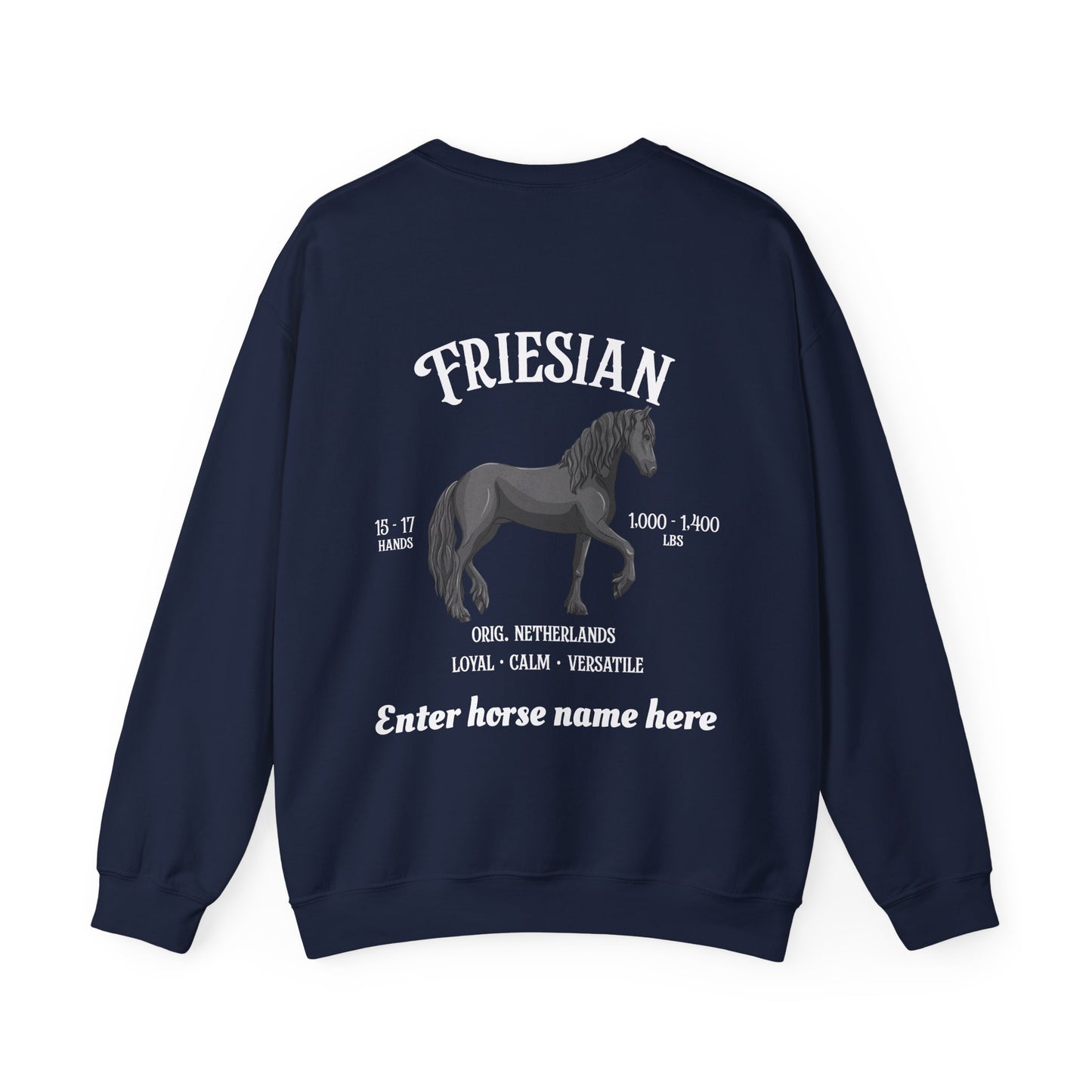Friesian Horse Crewneck Sweatshirt — Custom Name Personalized Graphic