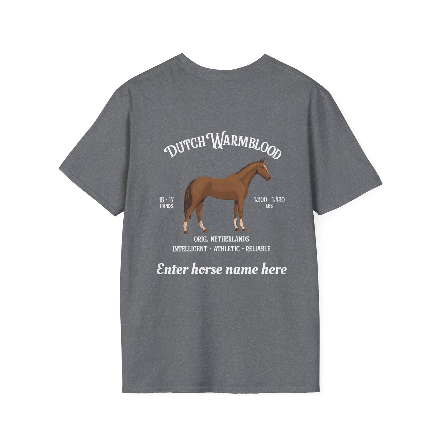 Dutch Warmblood Horse T-Shirt – Custom Name Equestrian Tee