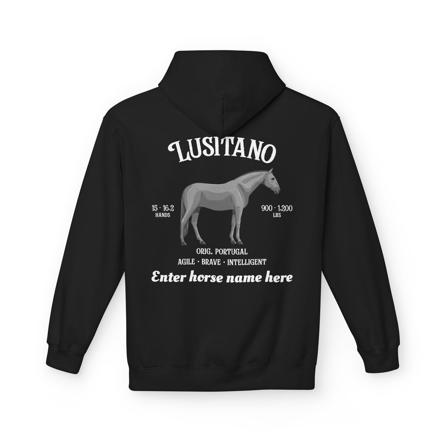 Lusitano Horse Hoodie — Custom Name Equestrian Pullover