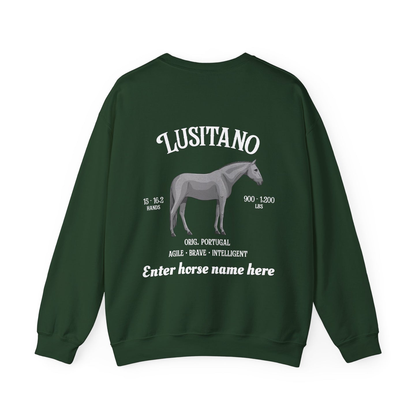 Lusitano Horse Crewneck Sweatshirt — Custom Name Equestrian Sweatshirt