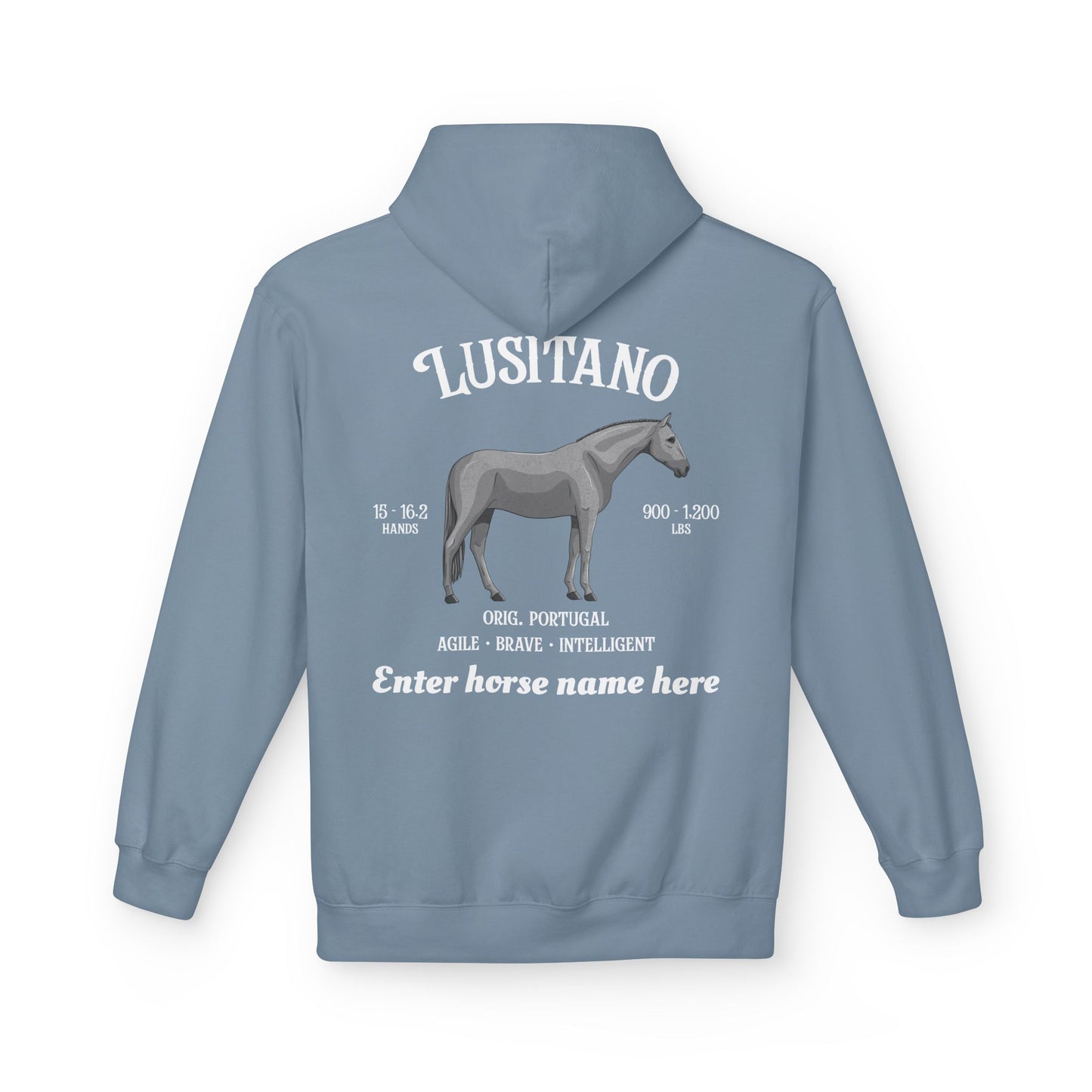 Lusitano Horse Hoodie — Custom Name Equestrian Pullover