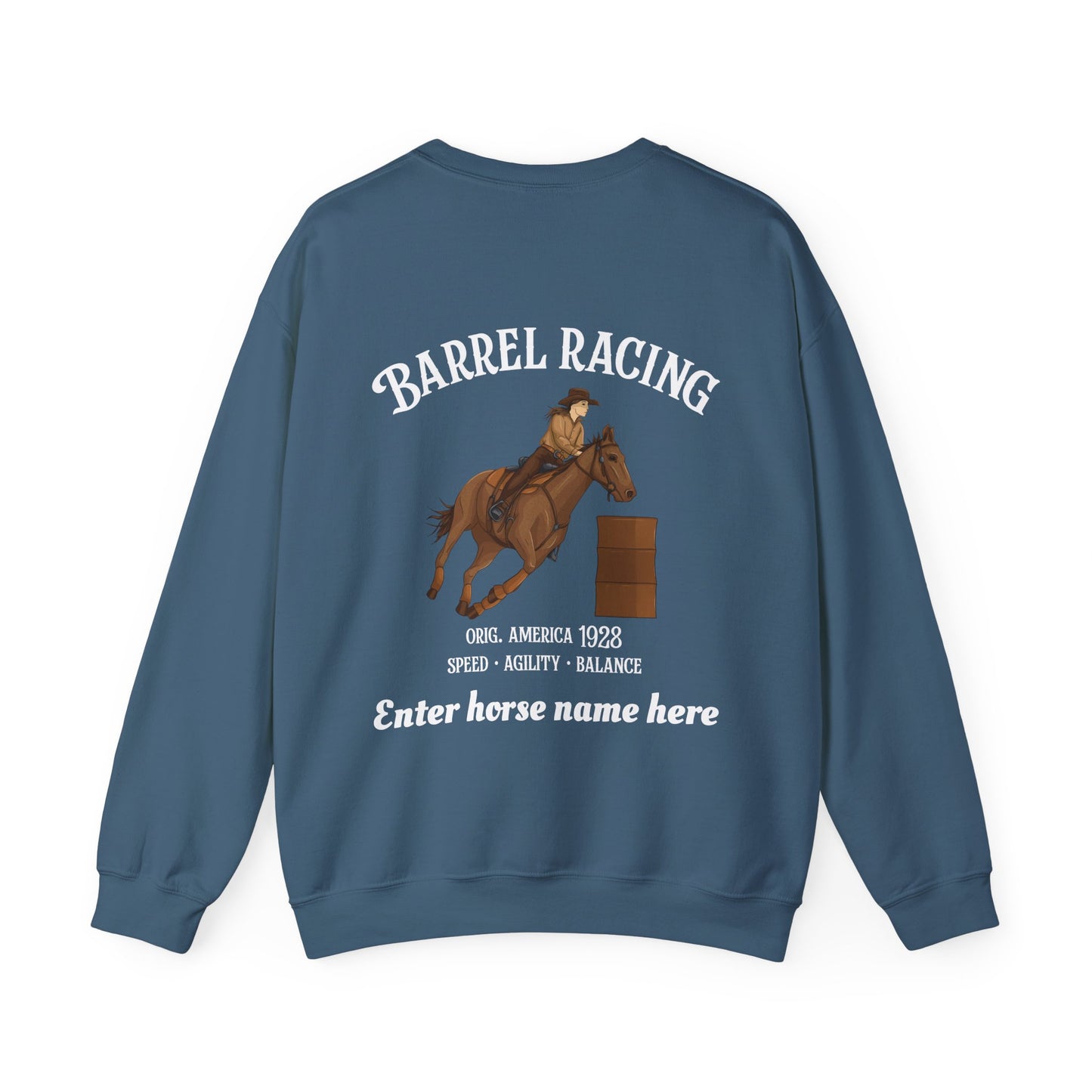Barrel Racing Crewneck Sweatshirt — Personalized Rodeo Graphic