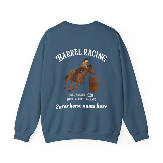 Barrel Racing Crewneck Sweatshirt — Personalized Rodeo Graphic