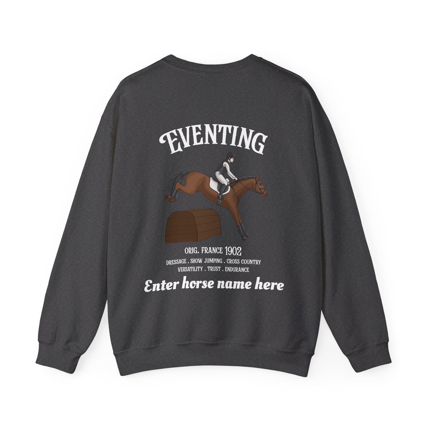 Eventing Crewneck Sweatshirt — Personalized Horse Name Equestrian Design