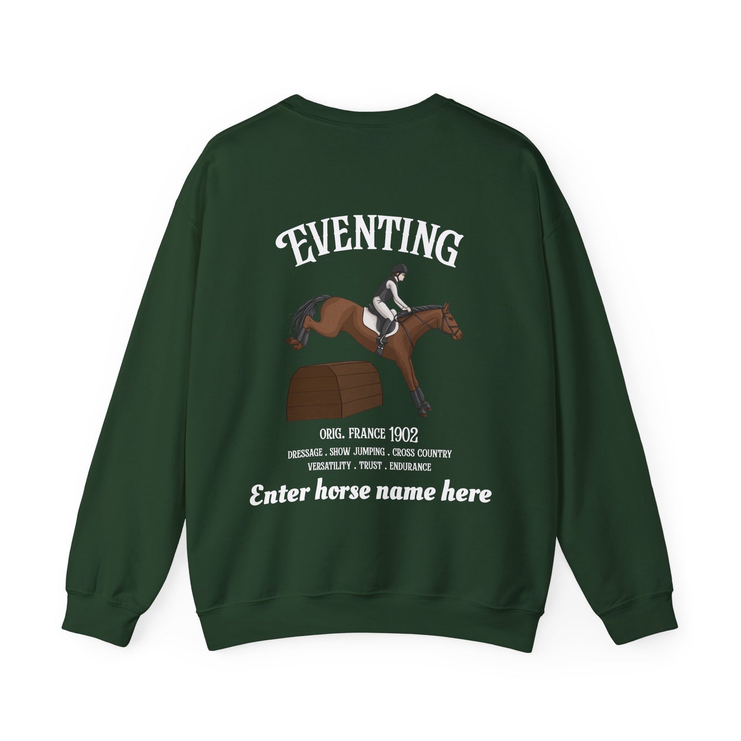 Eventing Crewneck Sweatshirt — Personalized Horse Name Equestrian Design